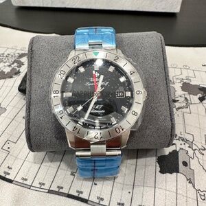 Zodiac Super Sea Wolf GMT Swiss Automatic Black & Silver Steel Mens Watch ZO9405